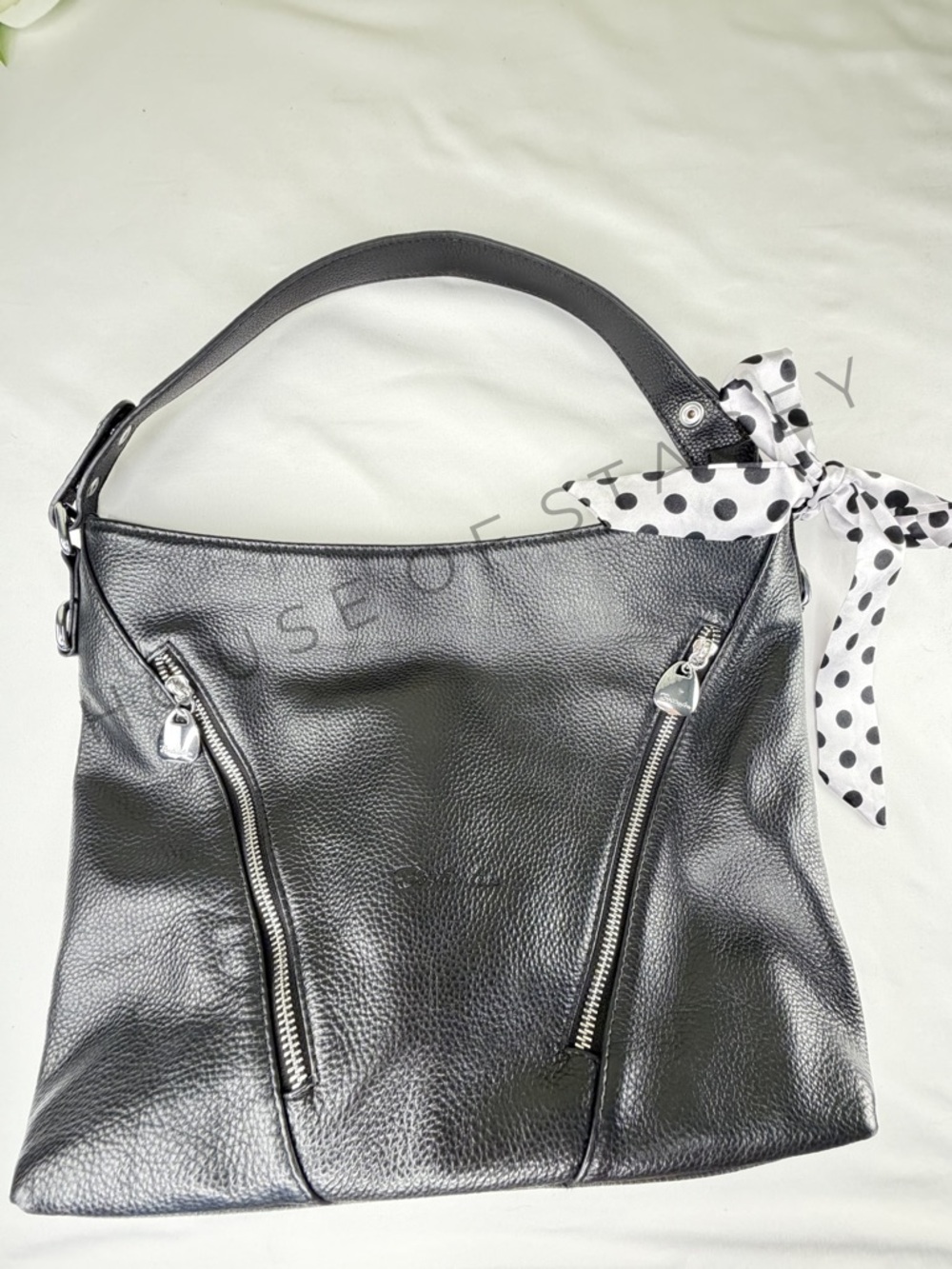 👜 Bostanten Genuine Leather Hobo Shoulder Bag Black Silver Hardware - Picture 2 of 11